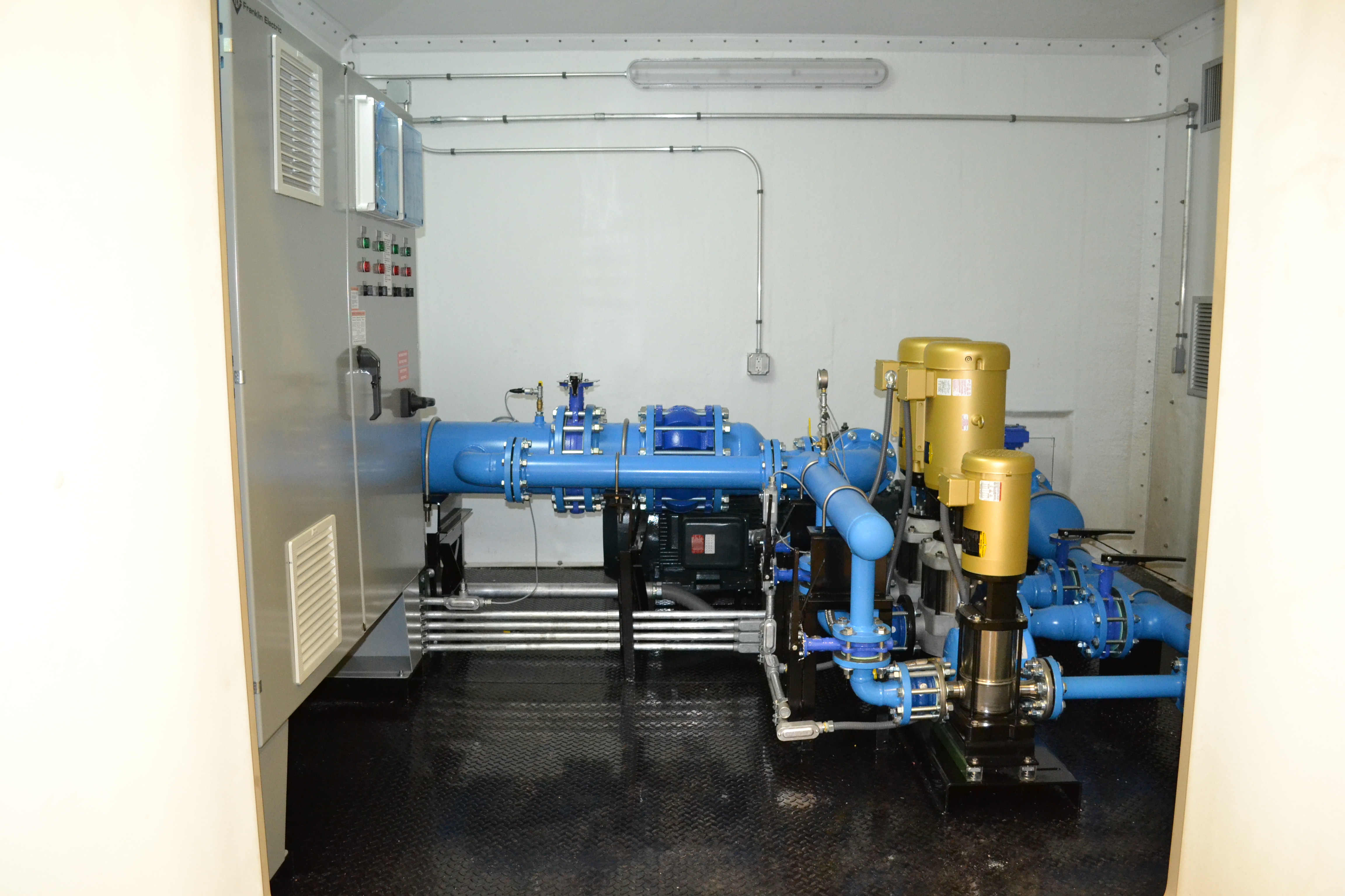 Fiberglass shelter interior of booster pump station