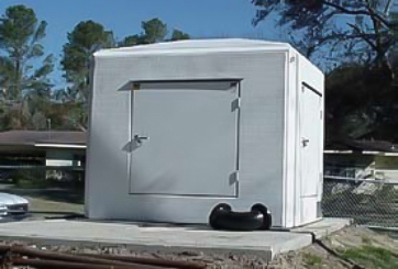 custom fiberglass shelter with access door